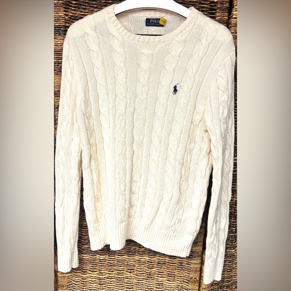 Ralph Lauren Cream Cable Knit Sweater- Womens, Size: XLarge Tall
